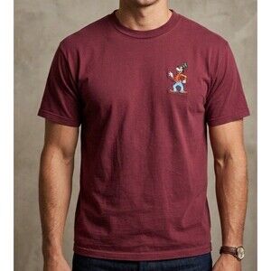 Vintage Disney Goofy T-Shirt XL Velva Sheen Embroidered Made USA Red Nostalgic